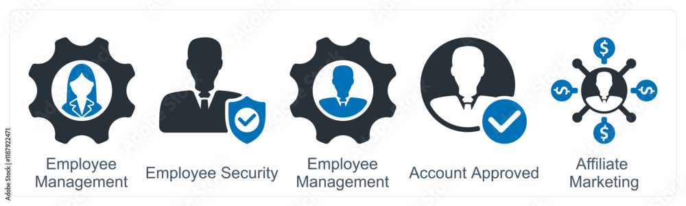 A set of 5 business icons as employee management, employee security, employee management A set of 5 business icons as employee management, employee security, employee management