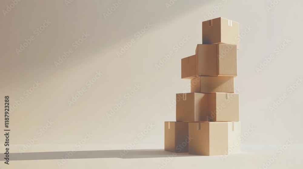 Stacked cardboard boxes in sunlight. Stacked cardboard boxes in sunlight.