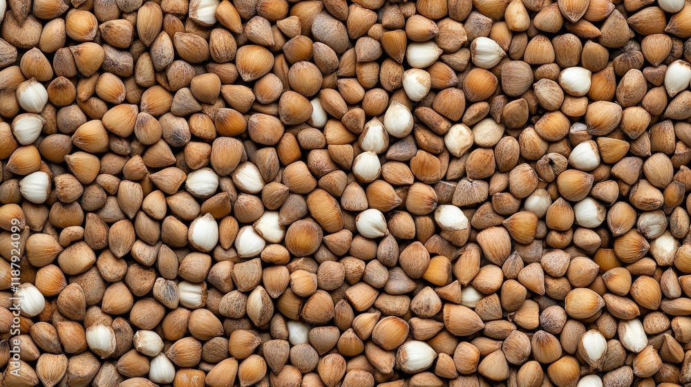 Fototapeta premium Aromatic hazelnut pile - nuts, shells, brown, texture, abundance, harvest