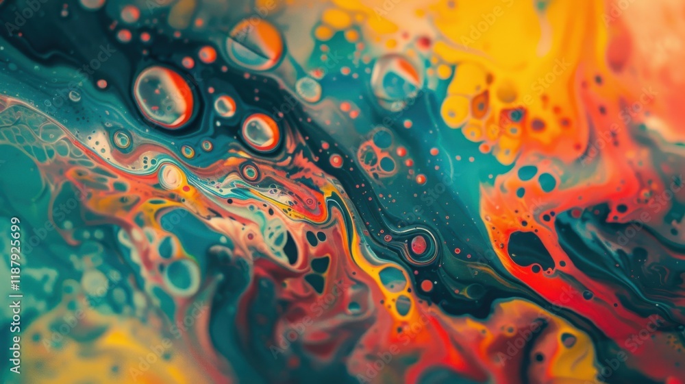 Naklejka premium a fantastical journey through a realm of abstract colors and whimsical designs, No bowls, white space in the center of the page for text