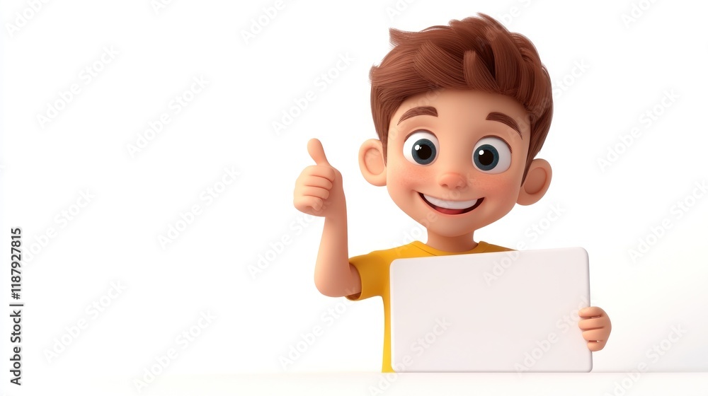 Happy cartoon boy holding blank sign, thumbs up. (1) Happy cartoon boy holding blank sign, thumbs up. (1)