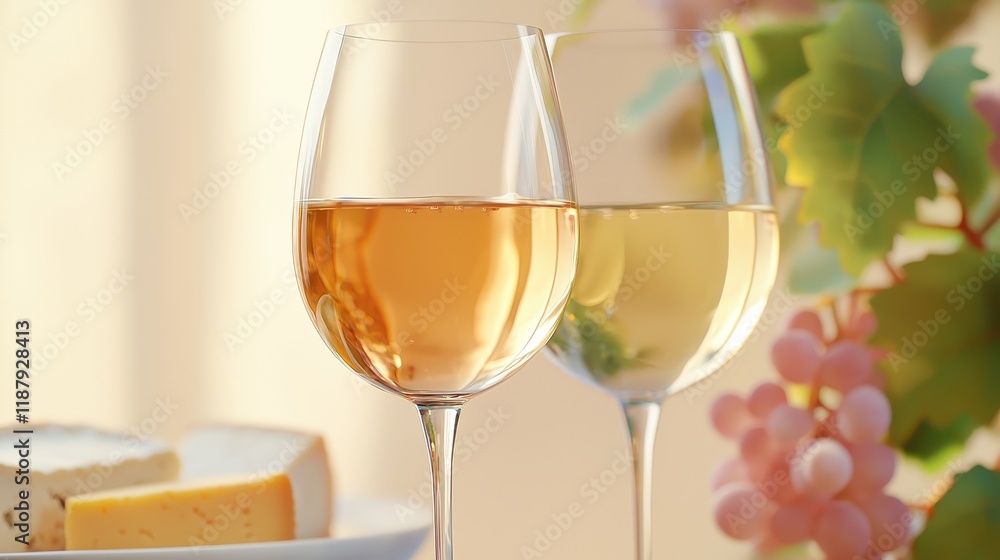 Close up of Wine Glasses with Cheese Platter on Cozy Table Setting Close up of Wine Glasses with Cheese Platter on Cozy Table Setting