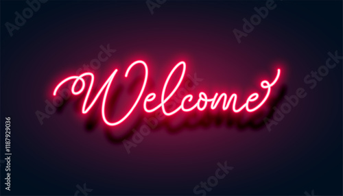 glowing red neon welcome lettering banner for party invitation