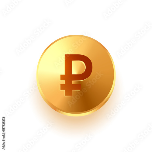 isolated and 3d ruble golden coin design