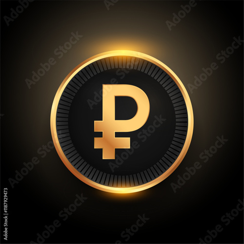 russian money ruble golden coin on dark background