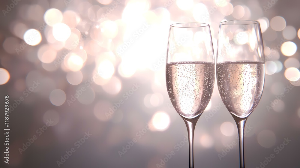 Sparkling wine glasses celebrate festive bokeh background Sparkling wine glasses celebrate festive bokeh background