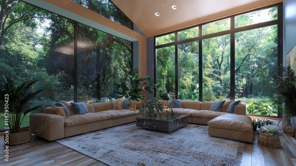 Modern Living Room Design Spacious Layout Natural Light Large Windows Sectional Sofa Modern Living Room Design Spacious Layout Natural Light Large Windows Sectional Sofa