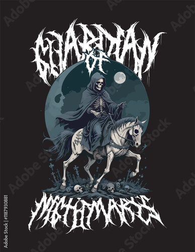 Death Metal Design Skeleton Ghost Riding a Ghost Horse t-shirt metal death metal artwork album cover death metal illustration for apparel