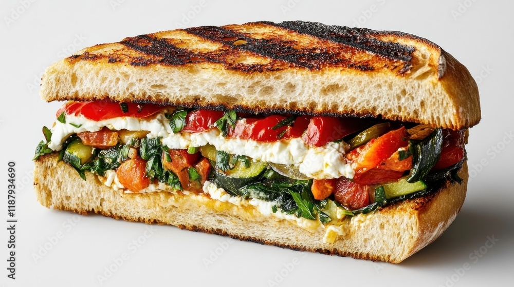 Grilled vegetable and cheese sandwich on toasted bread. Grilled vegetable and cheese sandwich on toasted bread.