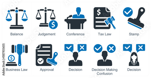 A set of 10 business icons as balance, judgement, conference