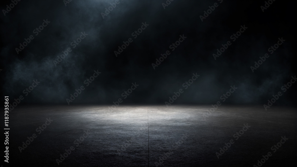 Dark background. Black wall and floor with light in the center Dark background. Black wall and floor with light in the center