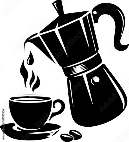 black silhouette of coffee and cake for coffee shop design