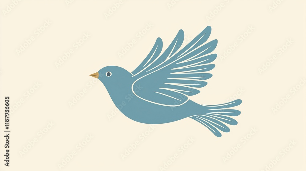 Obraz premium A stylized blue bird in flight against a beige background.