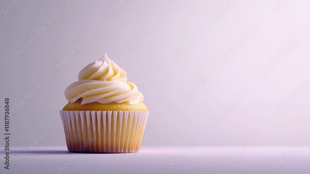 Yellow Cupcake with Vanilla Frosting on White Background Yellow Cupcake with Vanilla Frosting on White Background