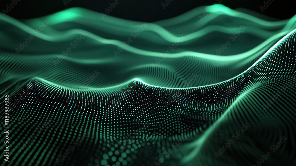 Prompt: A striking 3D green techno abstract background with luminous lines forming an intricate pattern over overlapping dark layers. Sleek and futuristic.