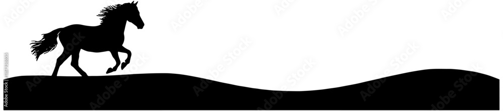 Silhouette of a horse running on a rolling hills, isolated Silhouette of a horse running on a rolling hills, isolated