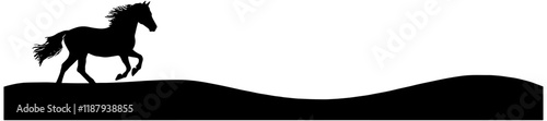 Silhouette of a horse running on a rolling hills, isolated 
