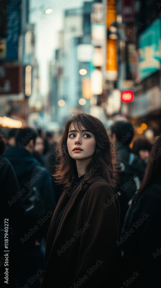 Lady in middle of crowded street Lady in middle of crowded street
