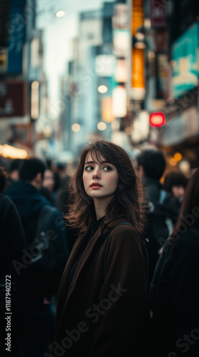 Lady in middle of crowded street