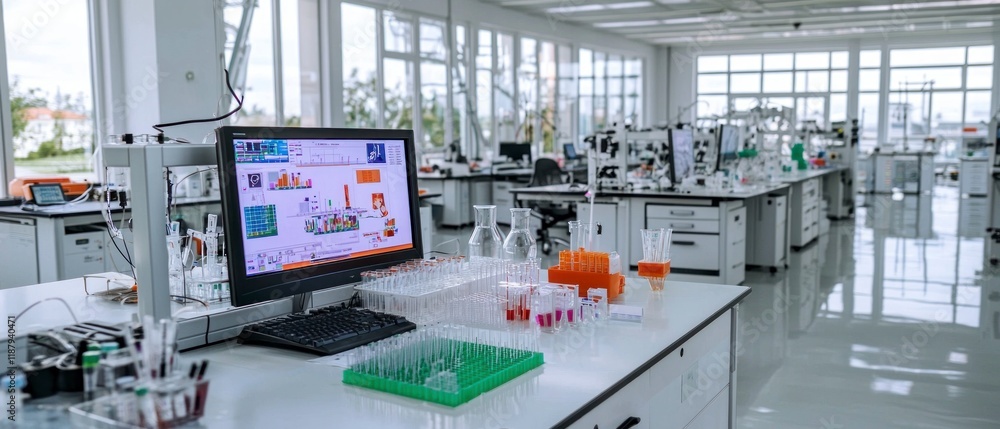 Fototapeta premium Modern Lab Interior Scientific Research Medical Testing Experimentation