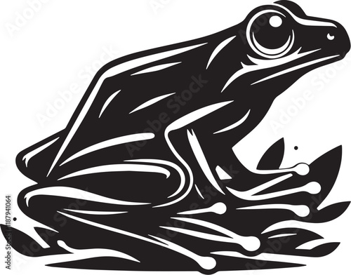 Frog Silhouette line art vector illustration on white background photo