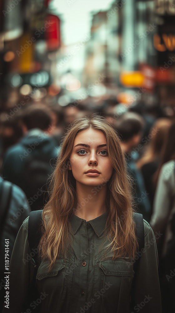Lady in middle of crowded street Lady in middle of crowded street