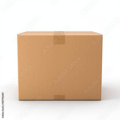 Closed Cardboard Box Sealed with Tape Isolated on White