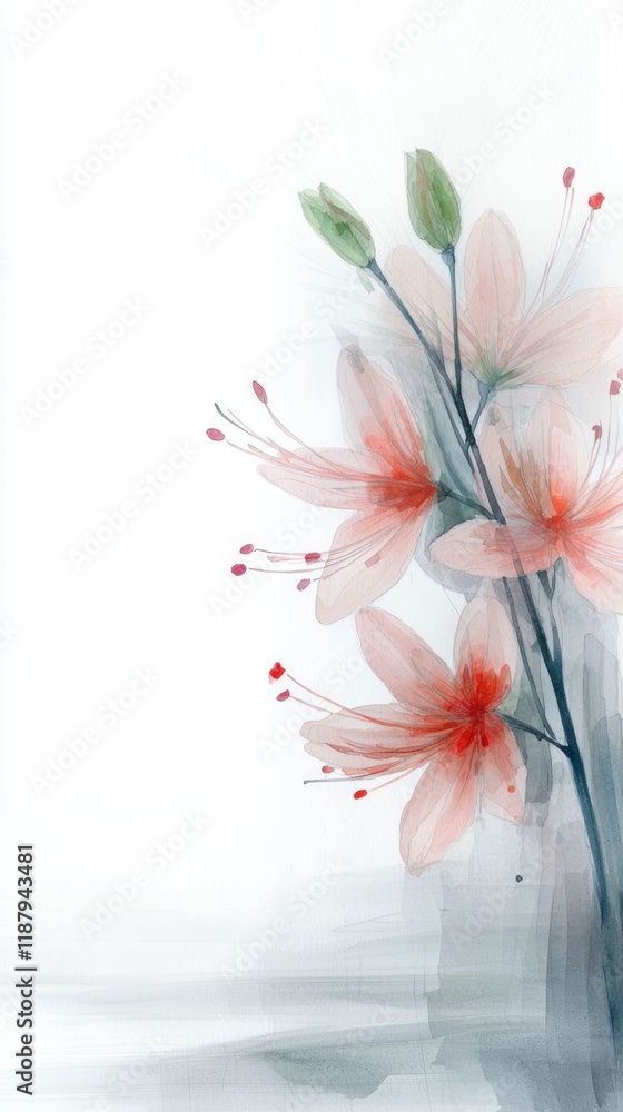 Obraz premium Delicate Watercolor Pink Flowers Botanical Art Print Floral Painting Nature Art