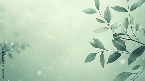 Serene Green Leaves Branch Soft Background