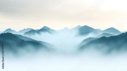 Wallpaper Mural Misty mountain range landscape, serene cloudscape, aerial view, peaceful background, ideal for travel brochures Torontodigital.ca