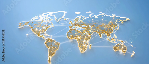 Global network connections, illuminated map. Website banner photo