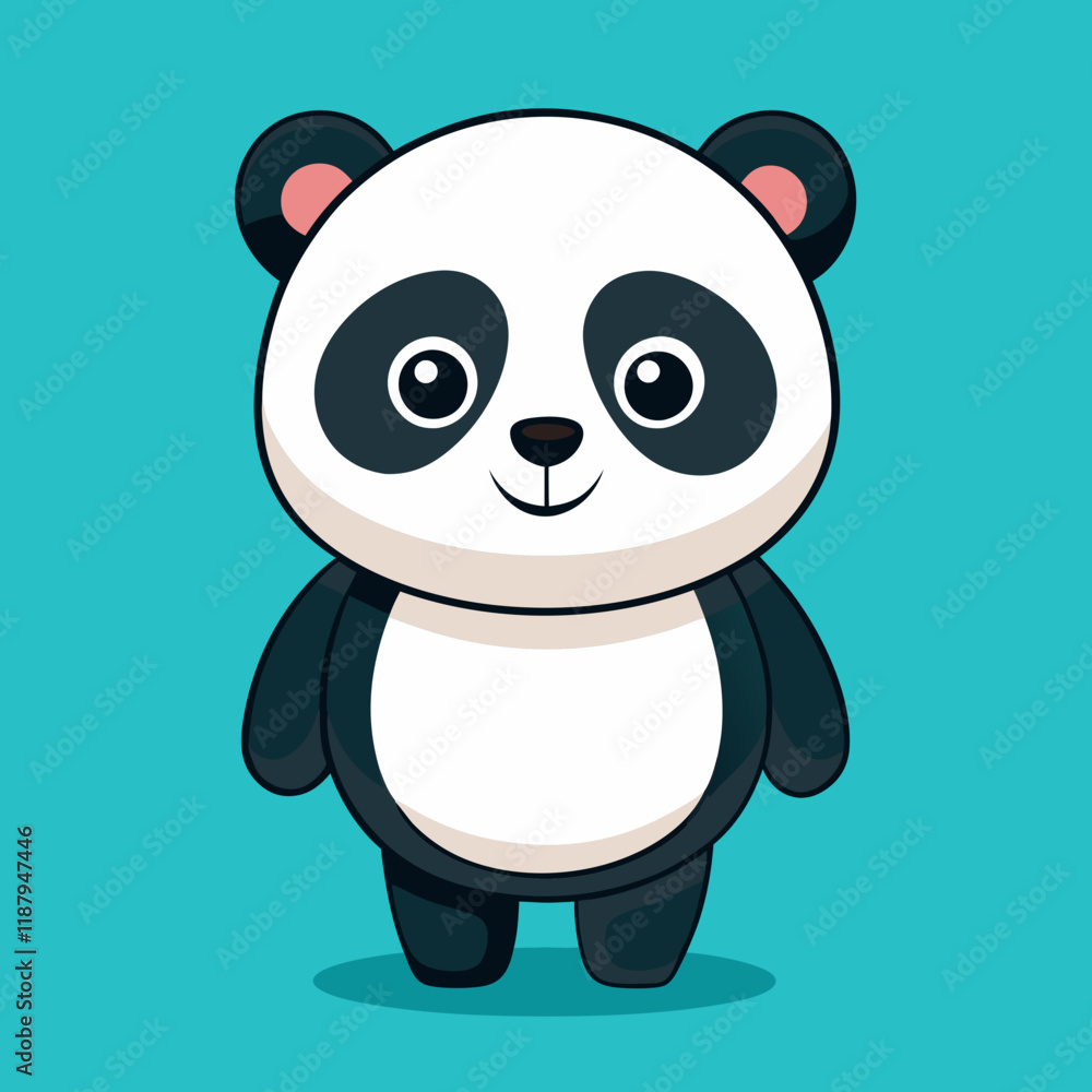 Adorable cartoon panda bear against a teal background. Adorable cartoon panda bear against a teal background.