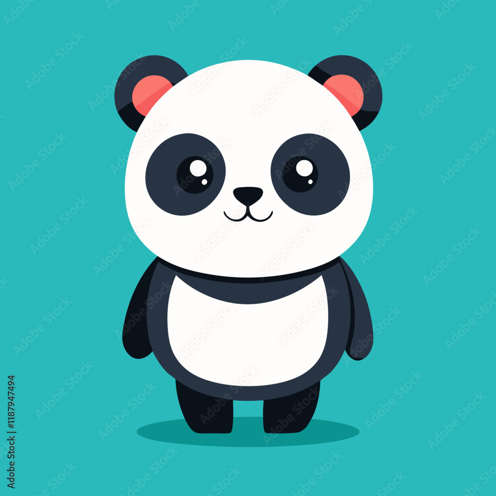 Naklejka premium Adorable cartoon panda bear against a teal background.