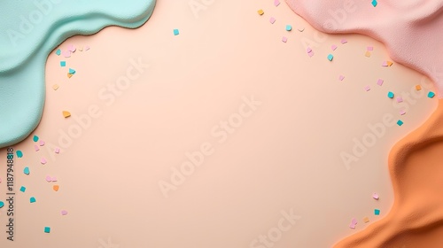 Pastel waves frame, confetti background, studio shot, product display