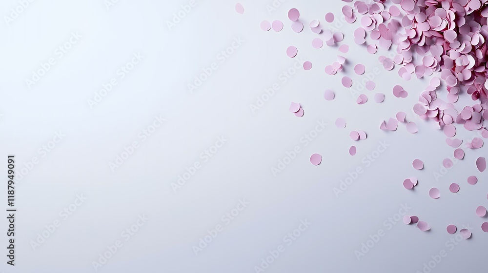 Pink confetti falling on light-grey background, studio shot, celebration design element Pink confetti falling on light-grey background, studio shot, celebration design element