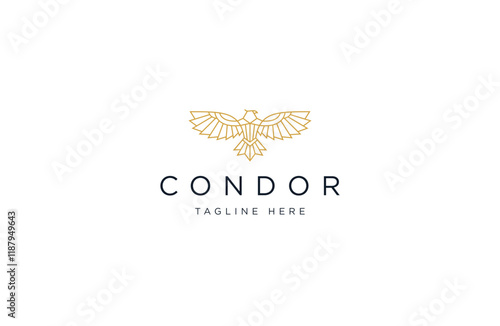 Condor eagle bird with monoline logo design template flat vector