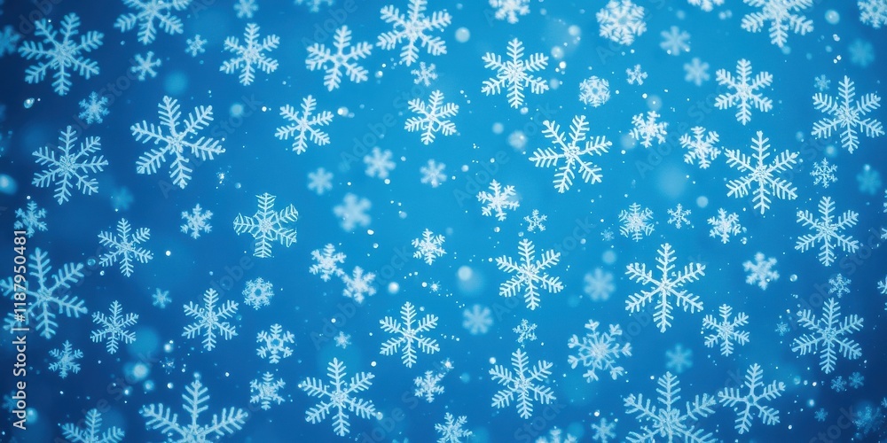 A Winter Wonderland with a Stunning Display of Delicate Snowflakes Falling Gracefully on a Vibrant Blue Background A Winter Wonderland with a Stunning Display of Delicate Snowflakes Falling Gracefully on a Vibrant Blue Background