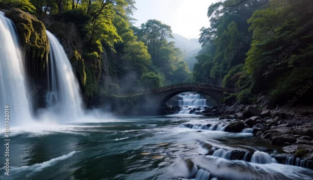 beautiful waterfall views, flowing river water beautiful waterfall views, flowing river water