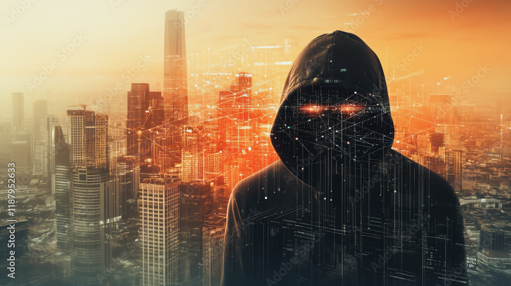 Hacker are planning to hack and attack networks and cyber security systems. Smart digital city with connection cyber security network reciprocity over the cityscape . Hacker are planning to hack and attack networks and cyber security systems. Smart digital city with connection cyber security network reciprocity over the cityscape .
