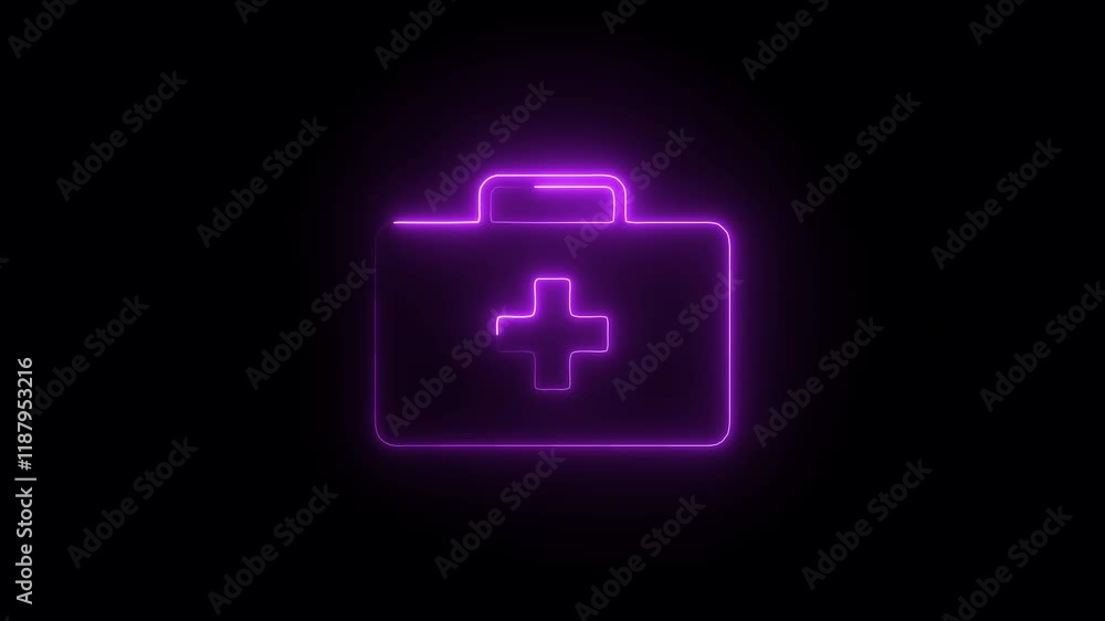 Glowing Neon Medical Kit Icon, Symbol of Emergency and Healthcare, HD Video Motion Graphic Animation on Black Background Glowing Neon Medical Kit Icon, Symbol of Emergency and Healthcare, HD Video Motion Graphic Animation on Black Background