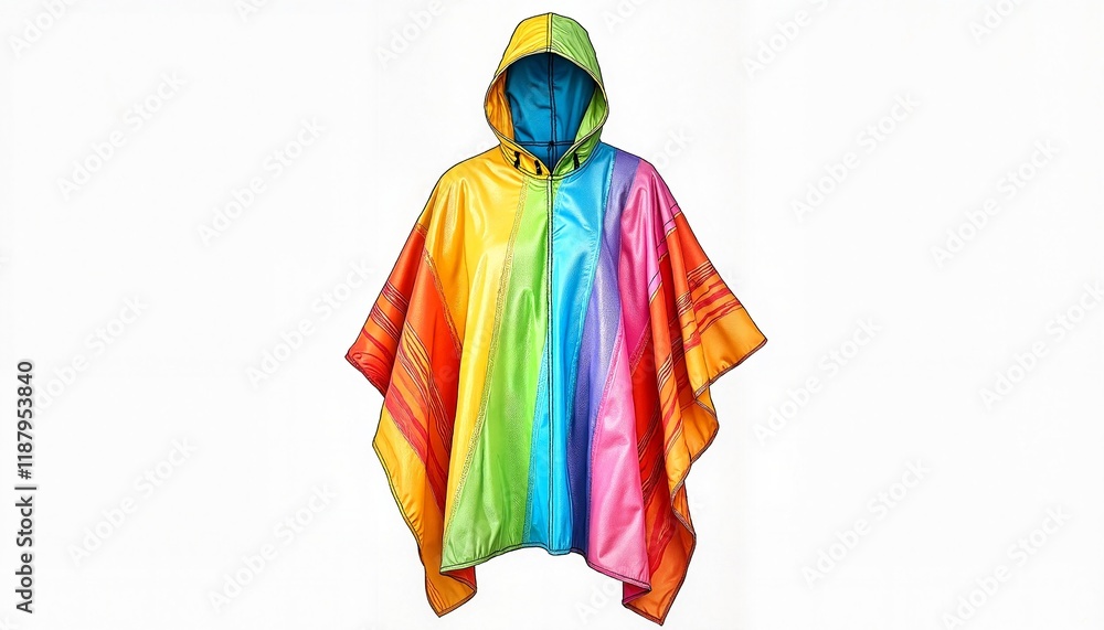 Fototapeta premium Rainbow colored poncho with a hood isolated on a white background.