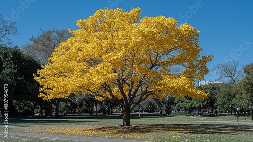 Golden Leafed Tree Stands Tall In Park photo