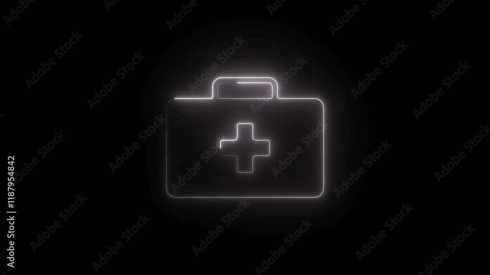 Glowing Neon Medical Kit Icon, Symbol of Emergency and Healthcare, HD Video Motion Graphic Animation on Black Background Glowing Neon Medical Kit Icon, Symbol of Emergency and Healthcare, HD Video Motion Graphic Animation on Black Background