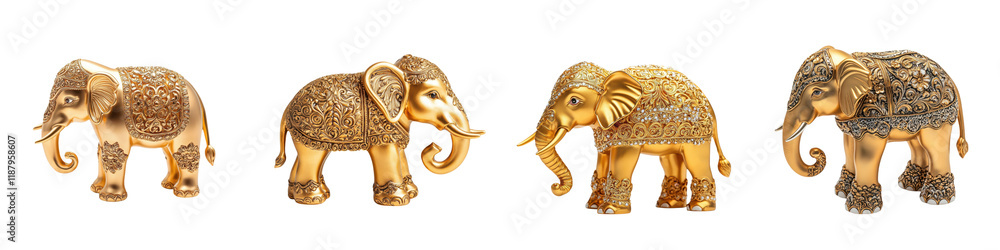 Fototapeta premium Meticulously crafted golden elephant statues that showcase the intricate and ornate metalwork and decorative of traditional Indian craftsmanship These opulent