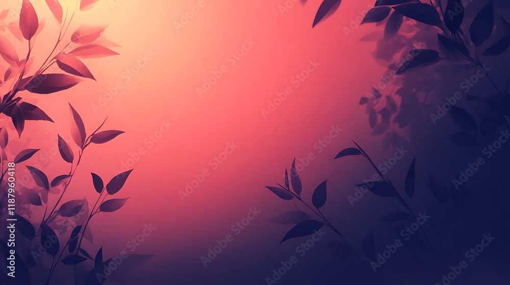 Silhouetted leaves against a warm sunset backdrop Silhouetted leaves against a warm sunset backdrop