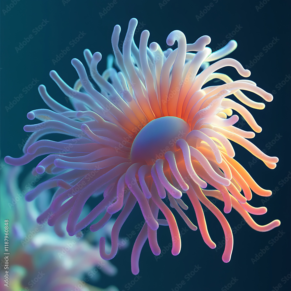 vibrant, colorful sea anemone with flowing tentacles, showcasing intricate details and soft glow against dark background. This stunning marine life captures beauty of underwater ecosystems vibrant, colorful sea anemone with flowing tentacles, showcasing intricate details and soft glow against dark background. This stunning marine life captures beauty of underwater ecosystems