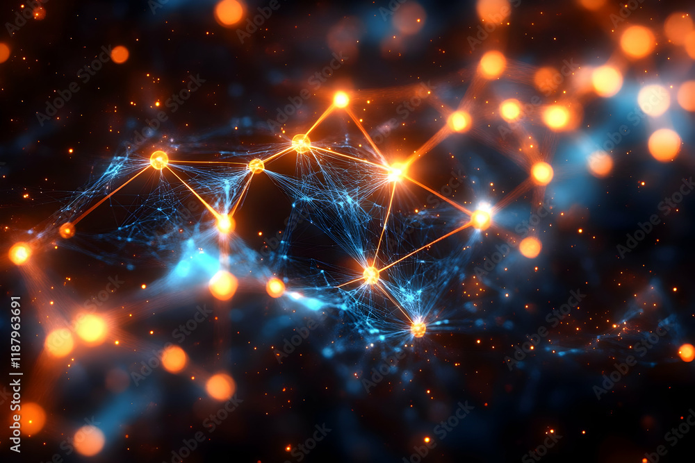 Obraz premium Network connection glowing dark space