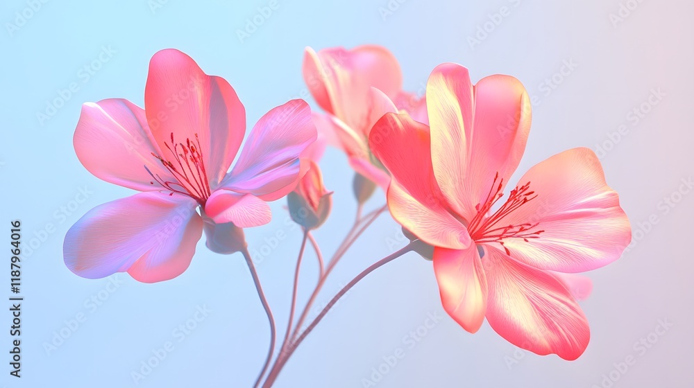 Fototapeta premium Delicate Pink Flowers Blossom Softly Against Blue Sky