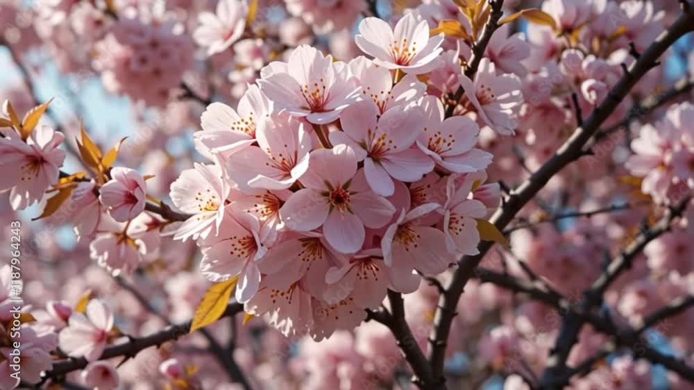 Serene Spring Blossoms: Pink Cherry Tree in Gentle Sunlight Serene Spring Blossoms: Pink Cherry Tree in Gentle Sunlight