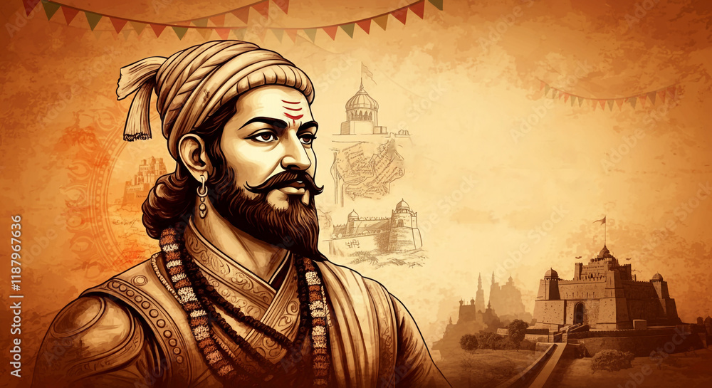 Obraz premium Portrait of Shivaji Maharaj: A Symbol of Courage and Resistance